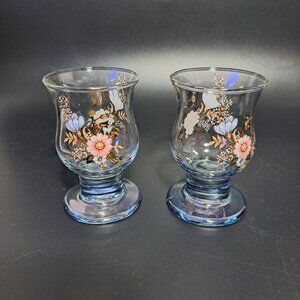Vintage Floral Glass Candle Holders Pair